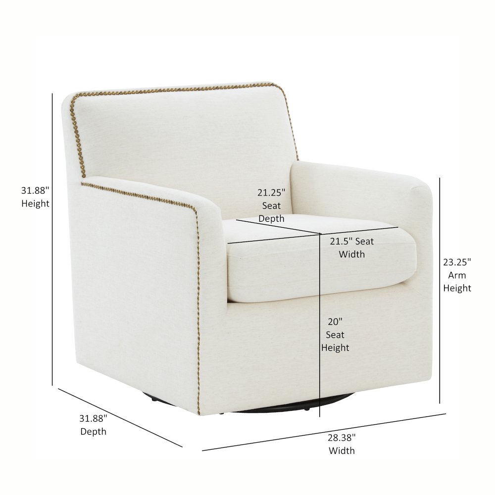 Tolland Swivel Accent Chair with Nailhead Trim - Cream. Picture 24
