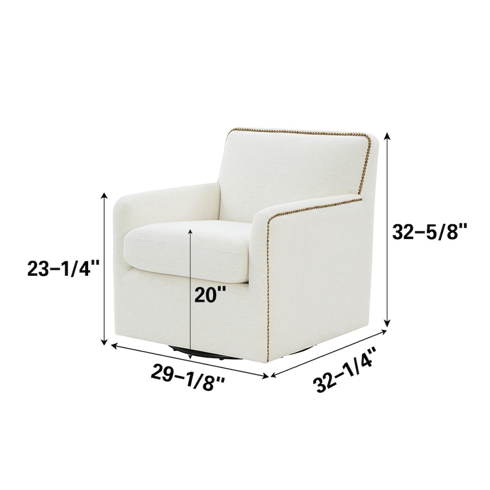 Tolland Swivel Accent Chair with Nailhead Trim - Cream. Picture 5