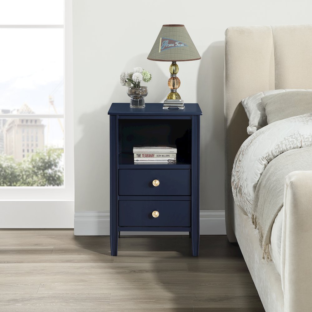Winsley 2-drawer storage Nightstand - Midnight Blue. Picture 12