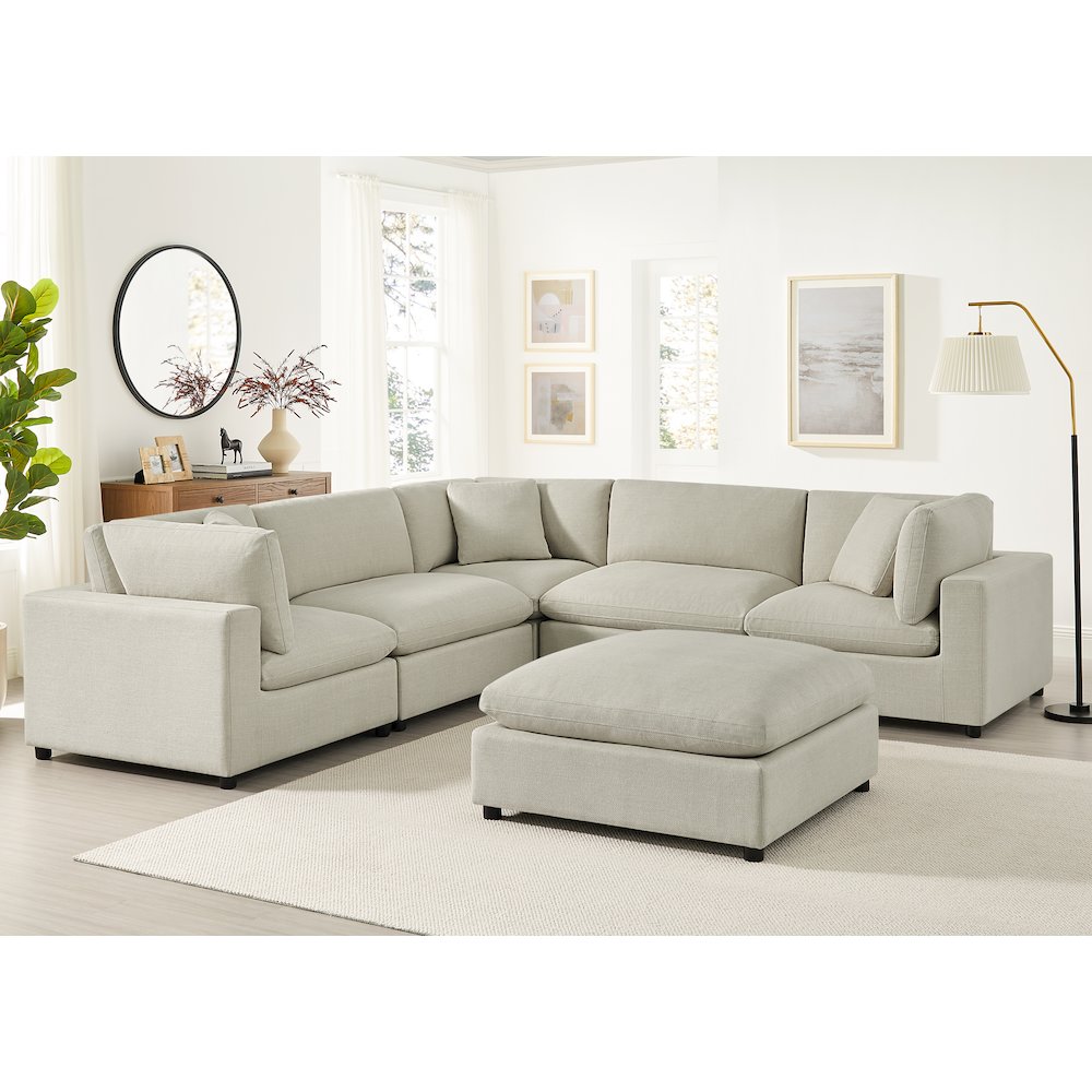 Casella Beige Fabric Ottoman. Picture 3