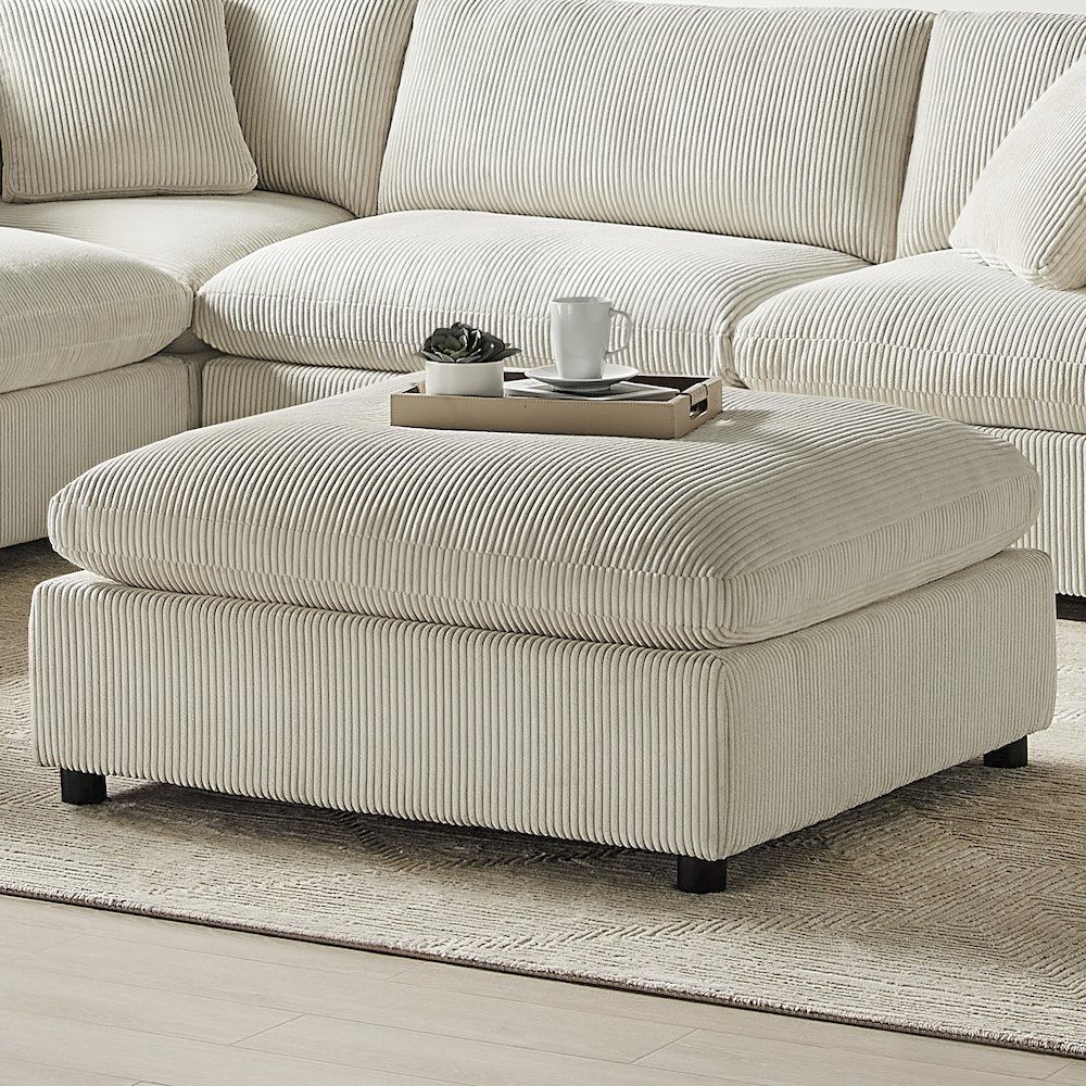 Casella Beige Corduroy Ottoman. Picture 5