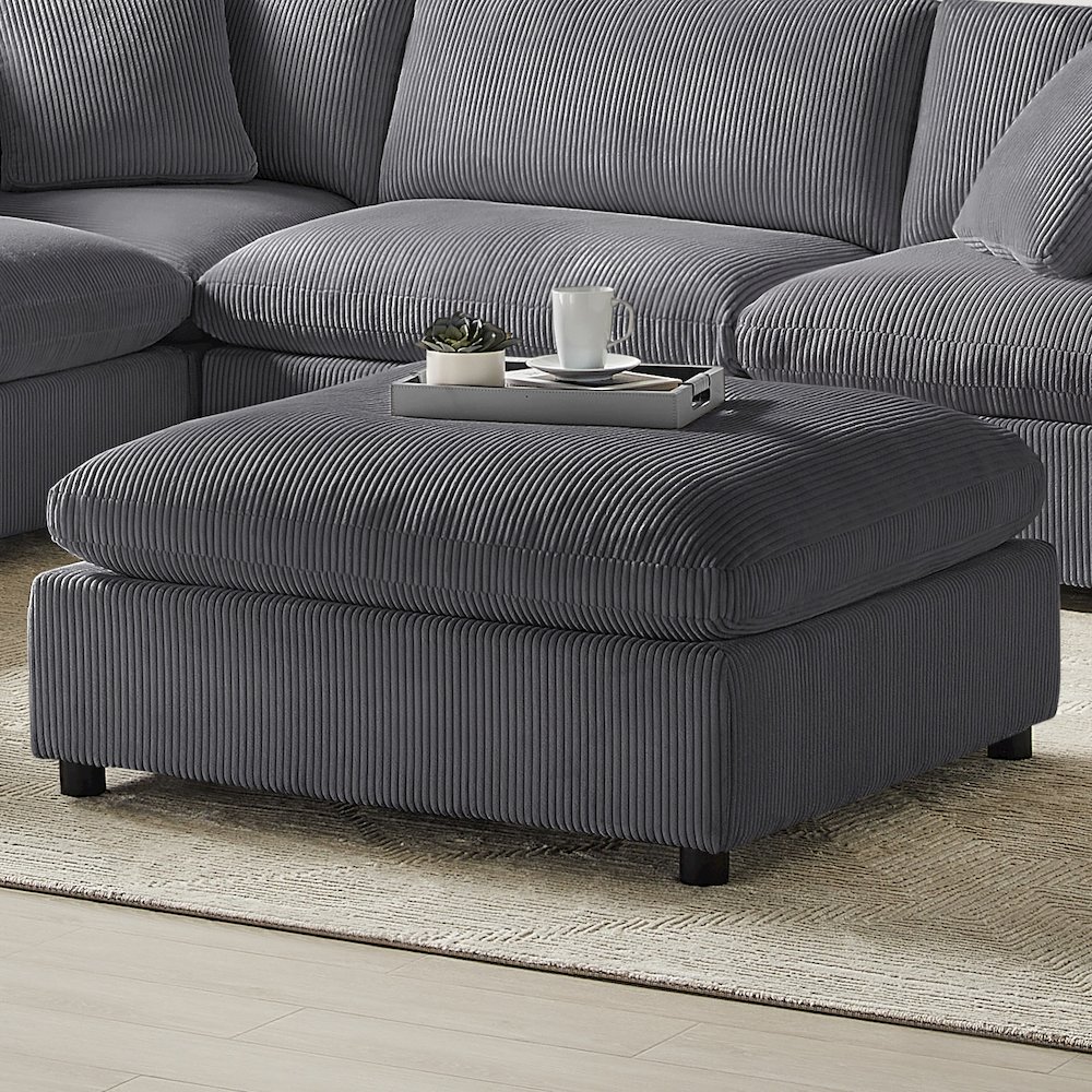 Casella Charcoal Corduroy Ottoman. Picture 6