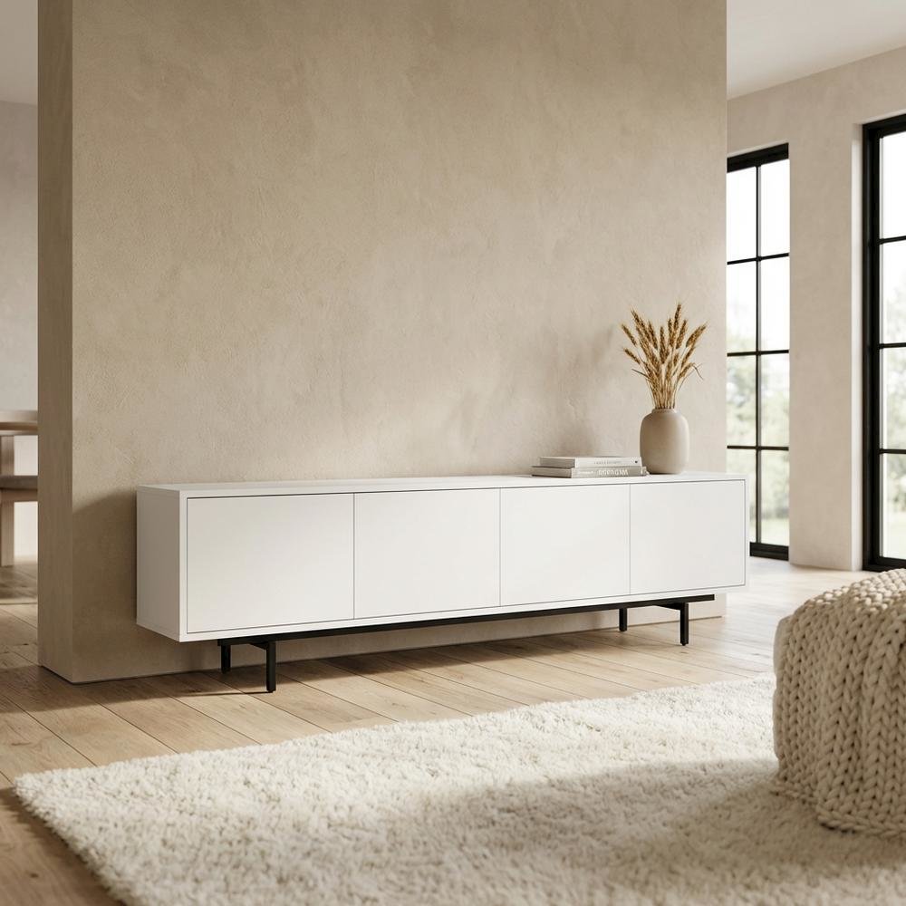 White Laminate TV Stand with 4 Doors and Modern Design. Picture 3
