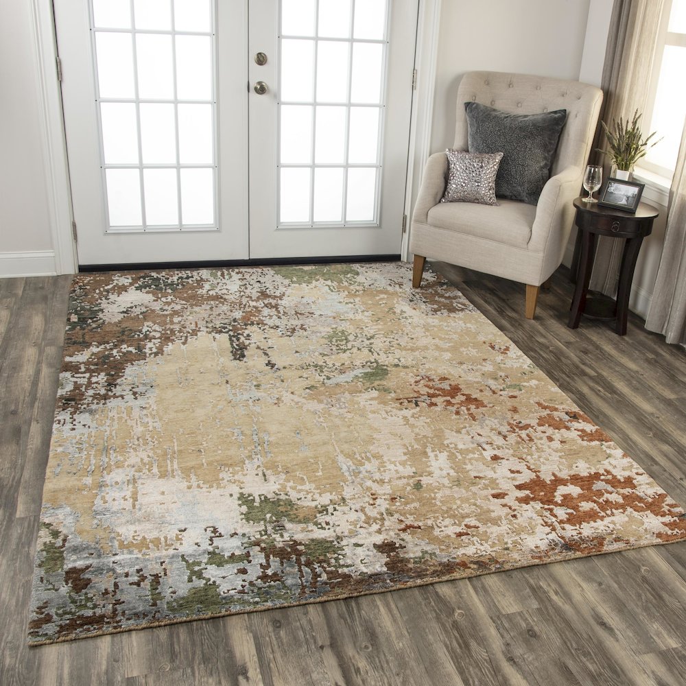 Hand Knotted Cut Pile Wool/ Viscose Rug, 10' x 14'. Picture 2