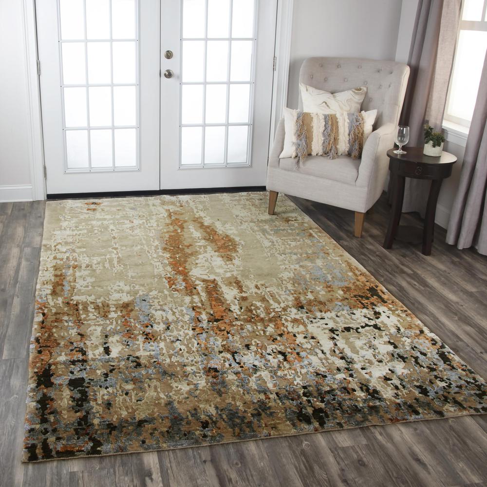 Hand Knotted Cut Pile Wool/ Viscose Rug, 6' x 9'. Picture 2