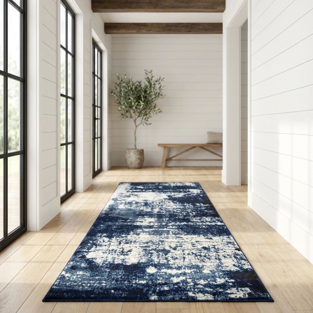 Light Blue Machine-Made Rectangle Runner with Cut Pile Design. Picture 2
