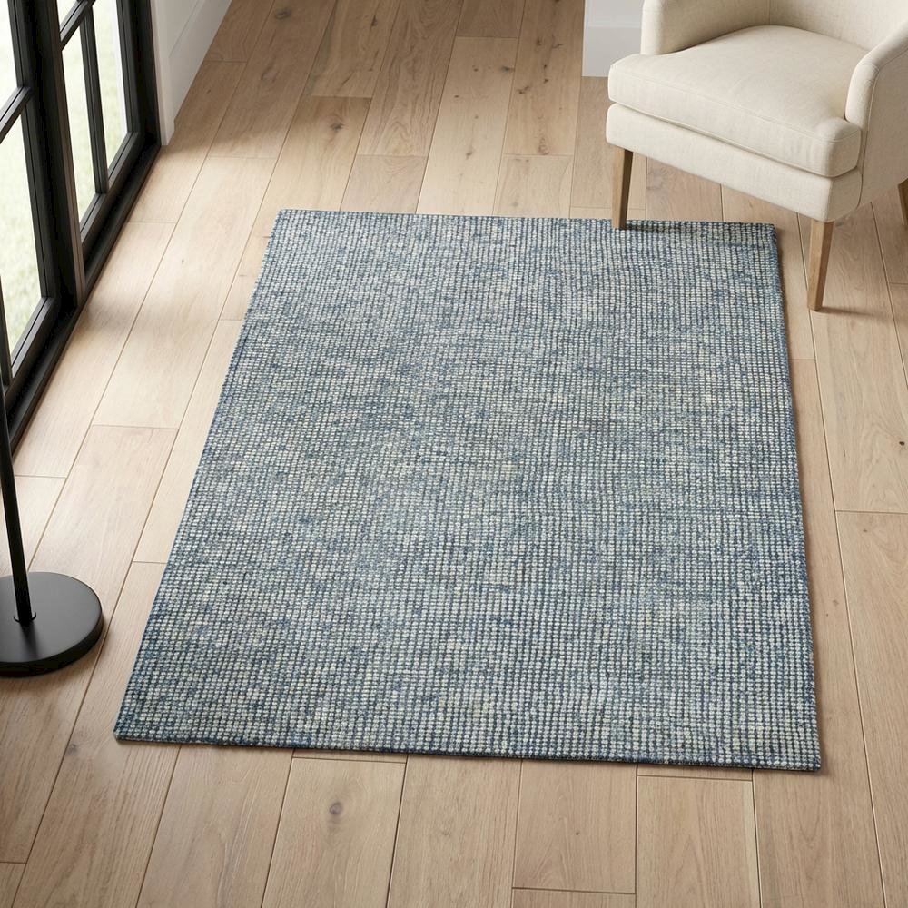 Blue Hand-Tufted Rectangle Rug with Casual Style and Cotton Backing. Picture 3