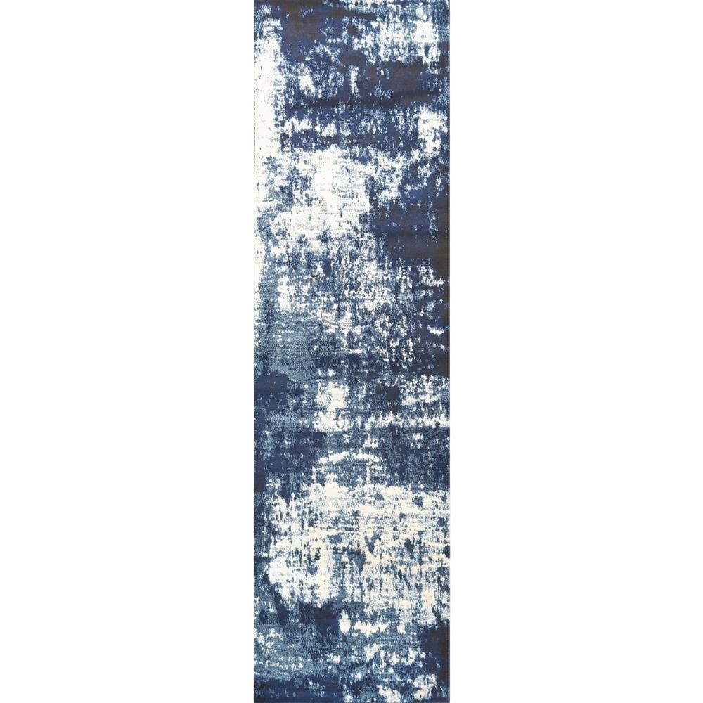 Light Blue Machine-Made Rectangle Runner with Cut Pile Design. Picture 4