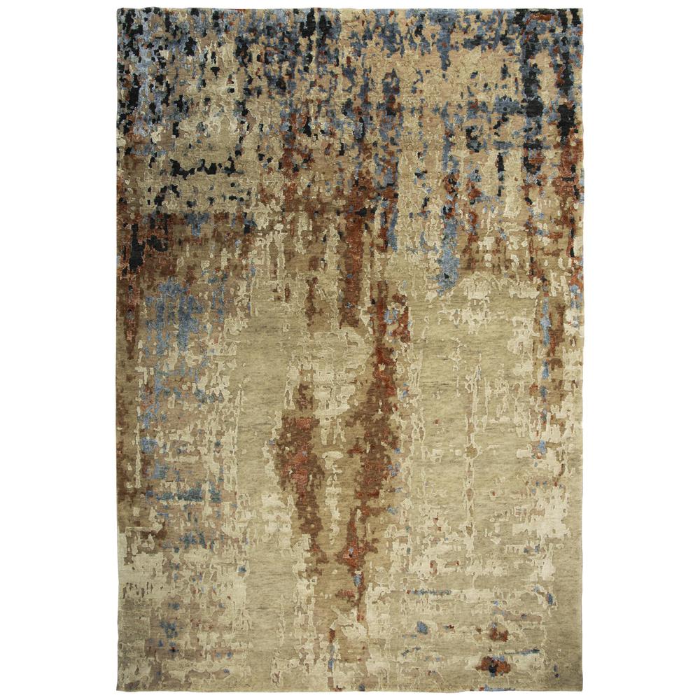 Hand Knotted Cut Pile Wool/ Viscose Rug, 9' x 12'. Picture 1