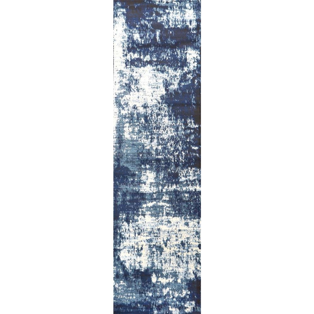 Light Blue Machine-Made Rectangle Runner with Cut Pile Design. Picture 1
