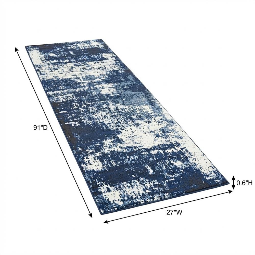 Light Blue Machine-Made Rectangle Runner with Cut Pile Design. Picture 7