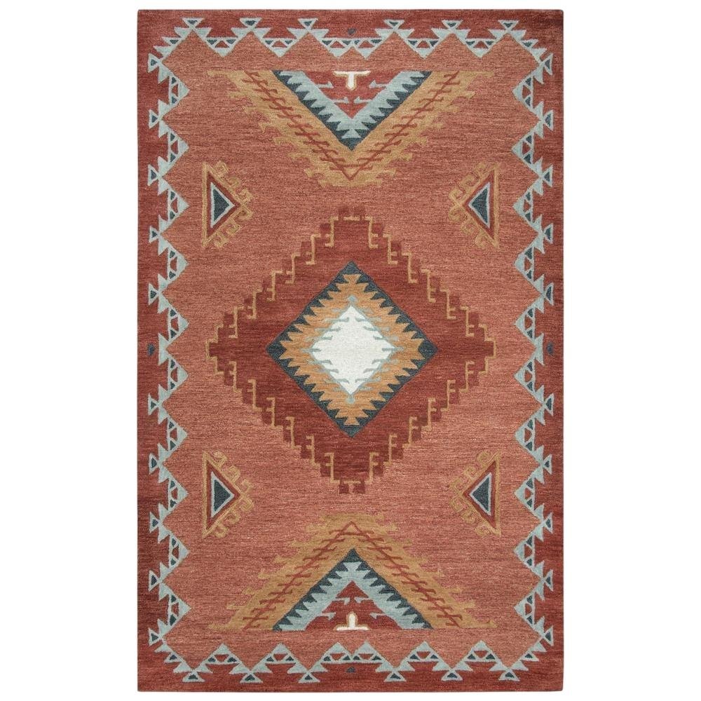 Rust Hand Tufted Wool Area Rug with Southwest Design, 5' x 8'. Picture 4