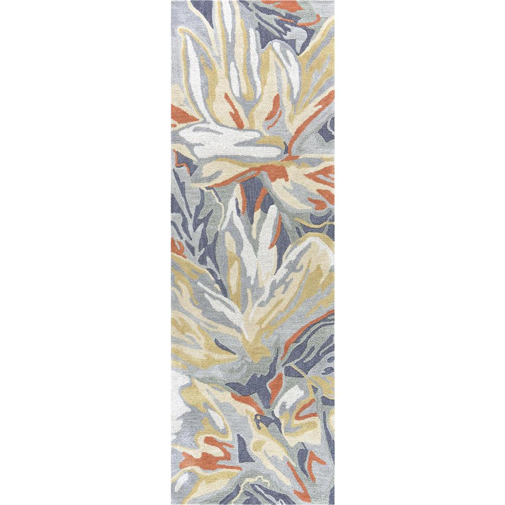 Hand Tufted Cut & Loop Pile Wool/ Viscose Rug, 2'6" x 8'. Picture 1