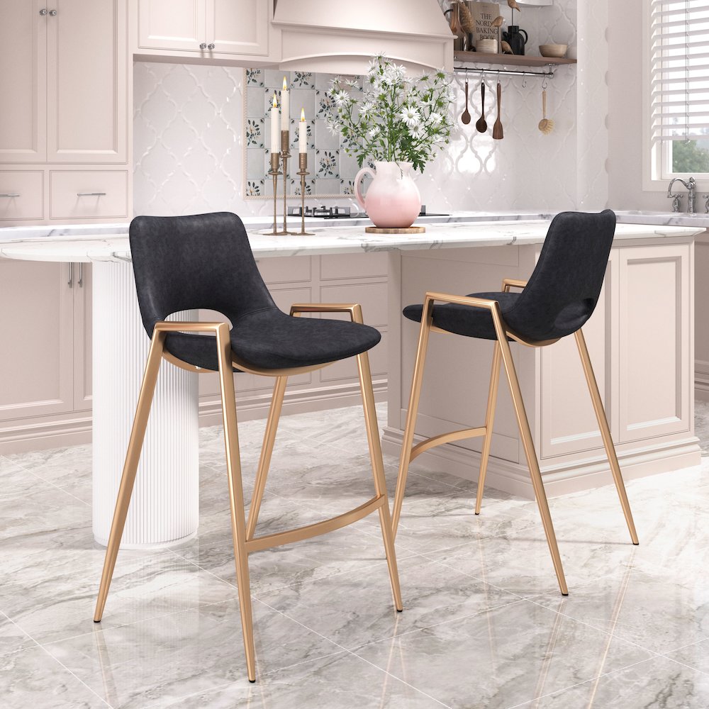 Desi Counter Stool (Set of 2) Black & Gold. Picture 8