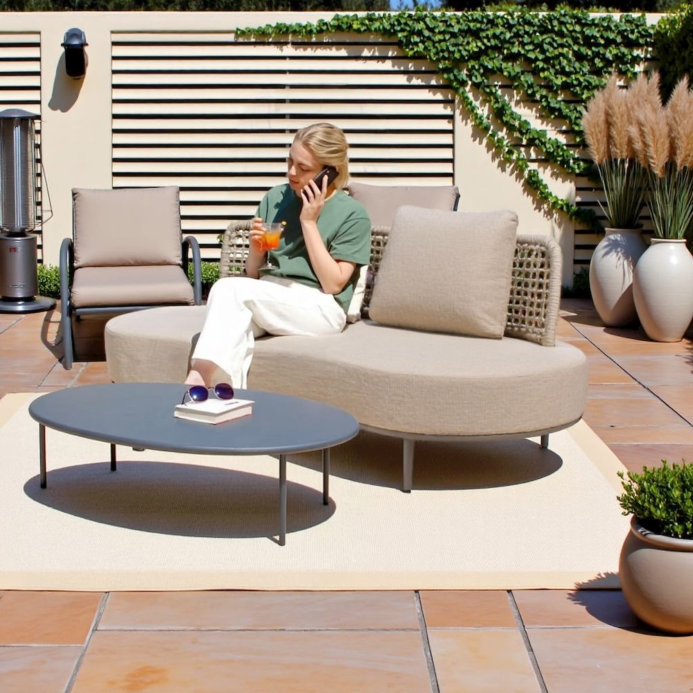 Beige Outdoor Loveseat, Patio Couch With Aluminum and Wicker Frame. Picture 2