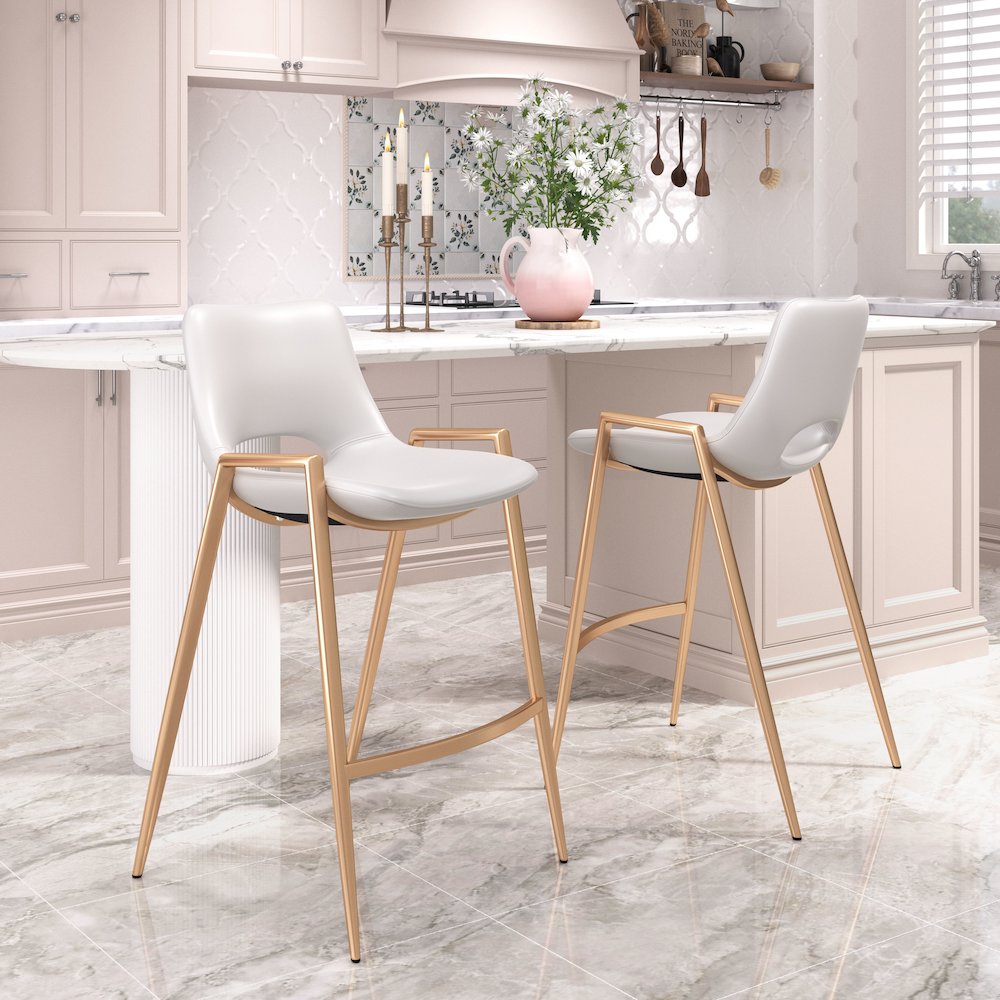 Desi Counter Stool (Set of 2) White & Gold. Picture 8