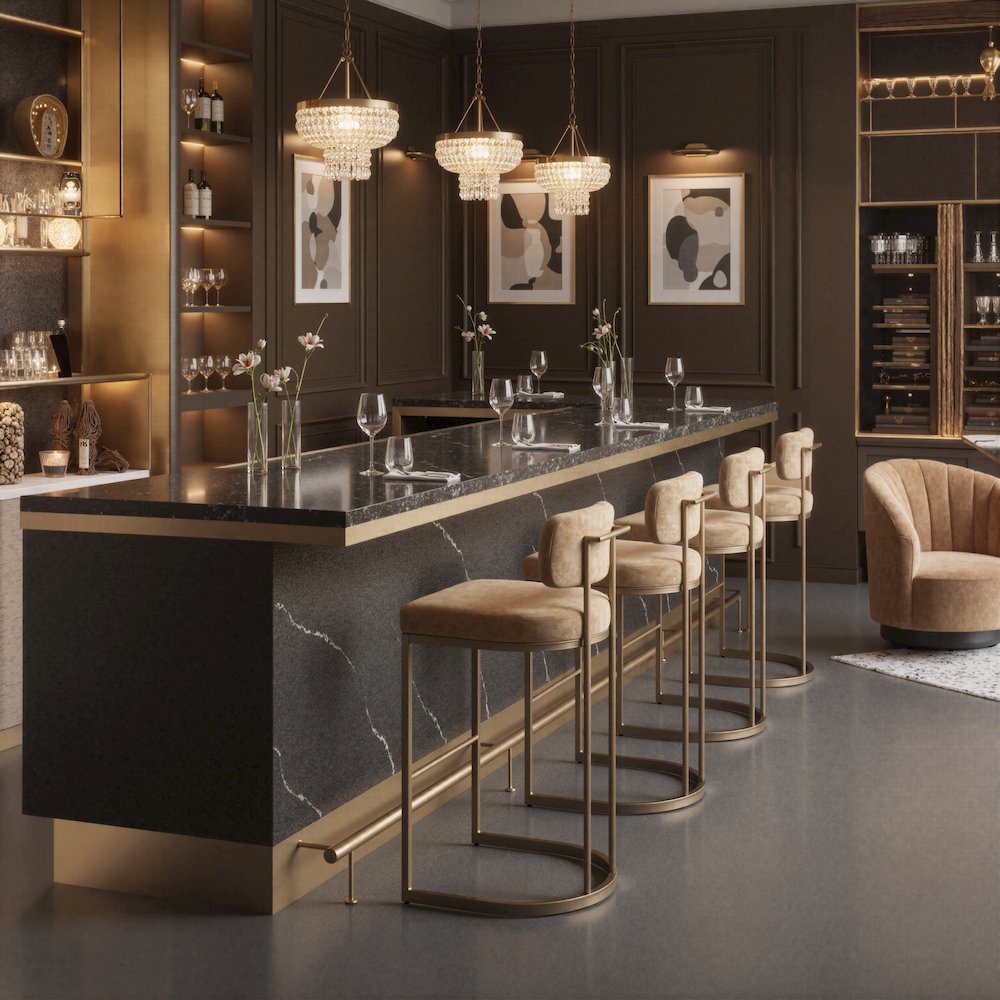 Velar Barstool (Set of 2) Beige & Bronze. Picture 2