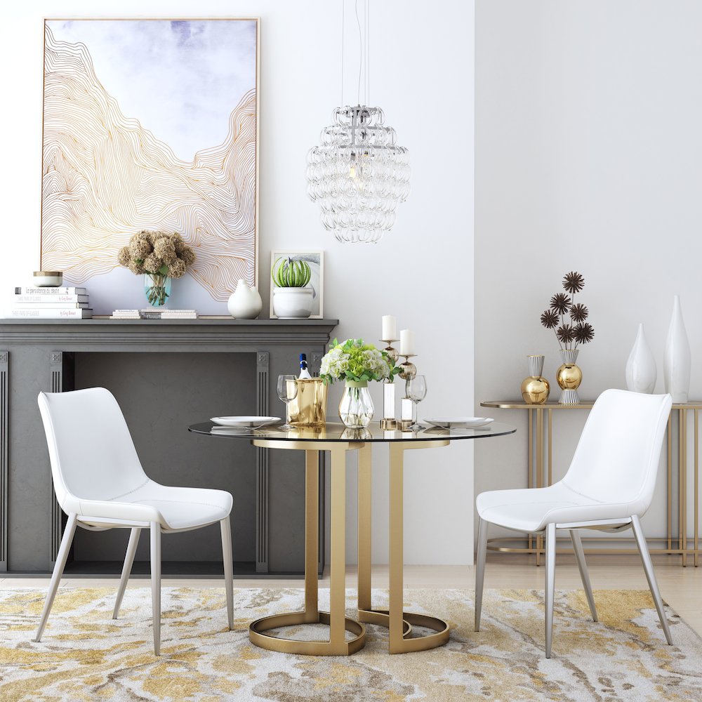 Magnus Dining Chair (Set of 2) White & Silver. Picture 8