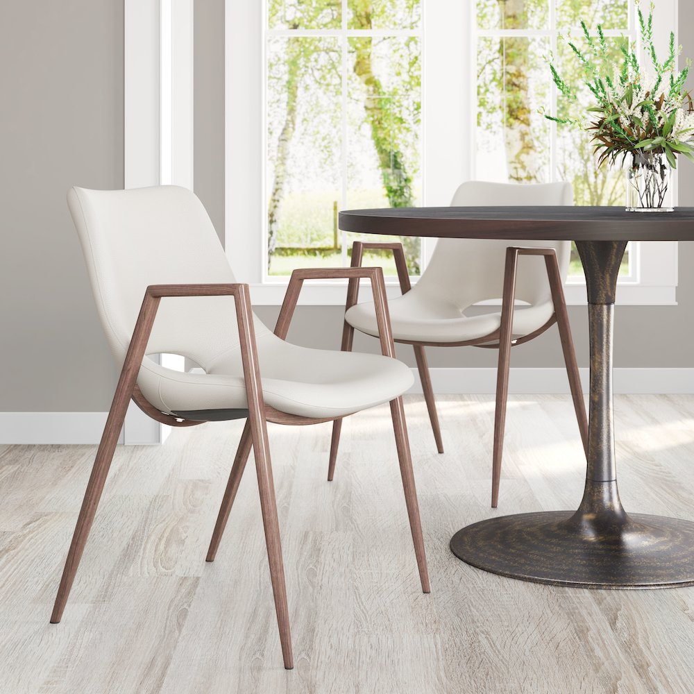 Desi Dining Chair (Set of 2) Beige & Walnut. Picture 8