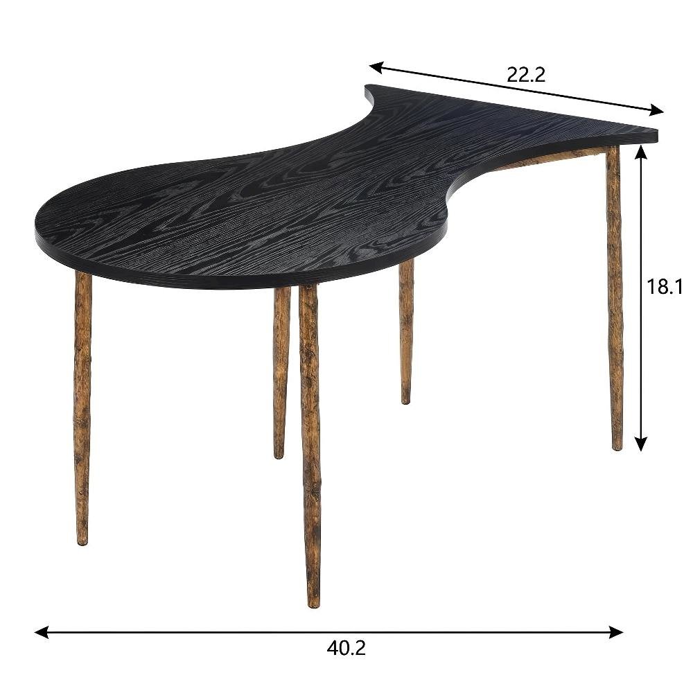 Black Coffee Table Set with Bronze Base MDF Top Modern Design. Picture 4