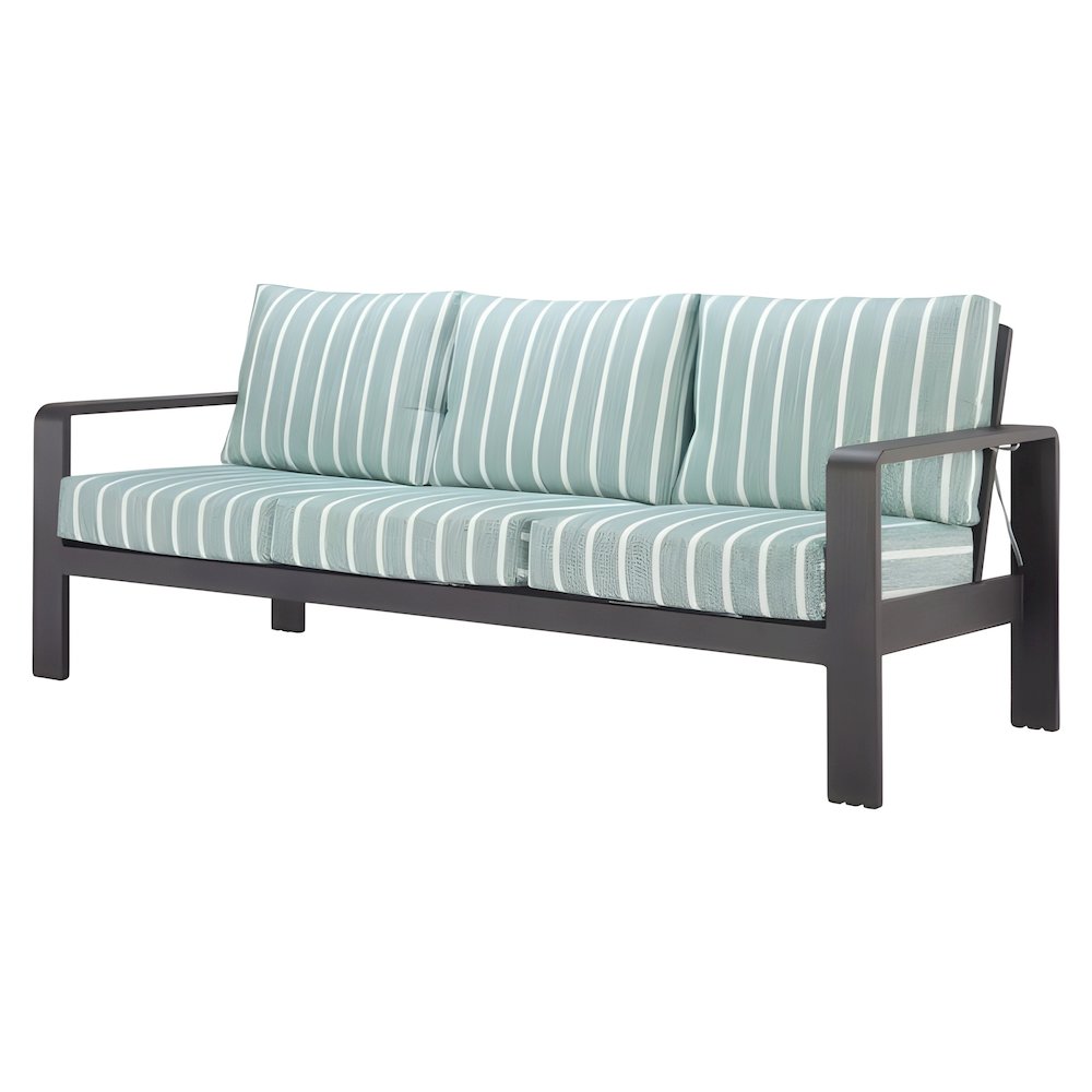Green Outdoor Sofa With Cushions, Patio Couch for Three With Aluminum Frame. Picture 4