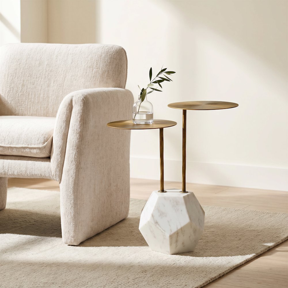 Anten Side Table Brass & White. Picture 4