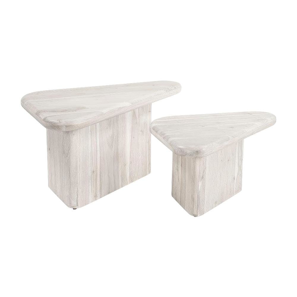 White Triangle Coffee Table Set with Acacia Wood Top and Modern Design. Picture 1