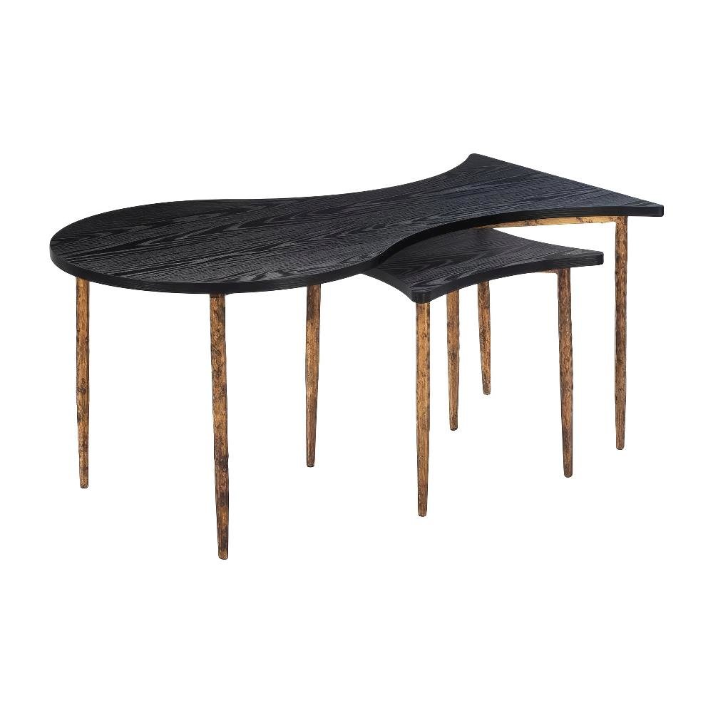 Black Coffee Table Set with Bronze Base MDF Top Modern Design. Picture 1