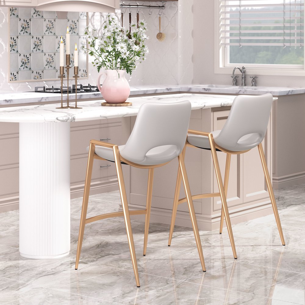 Desi Counter Stool (Set of 2) White & Gold. Picture 9