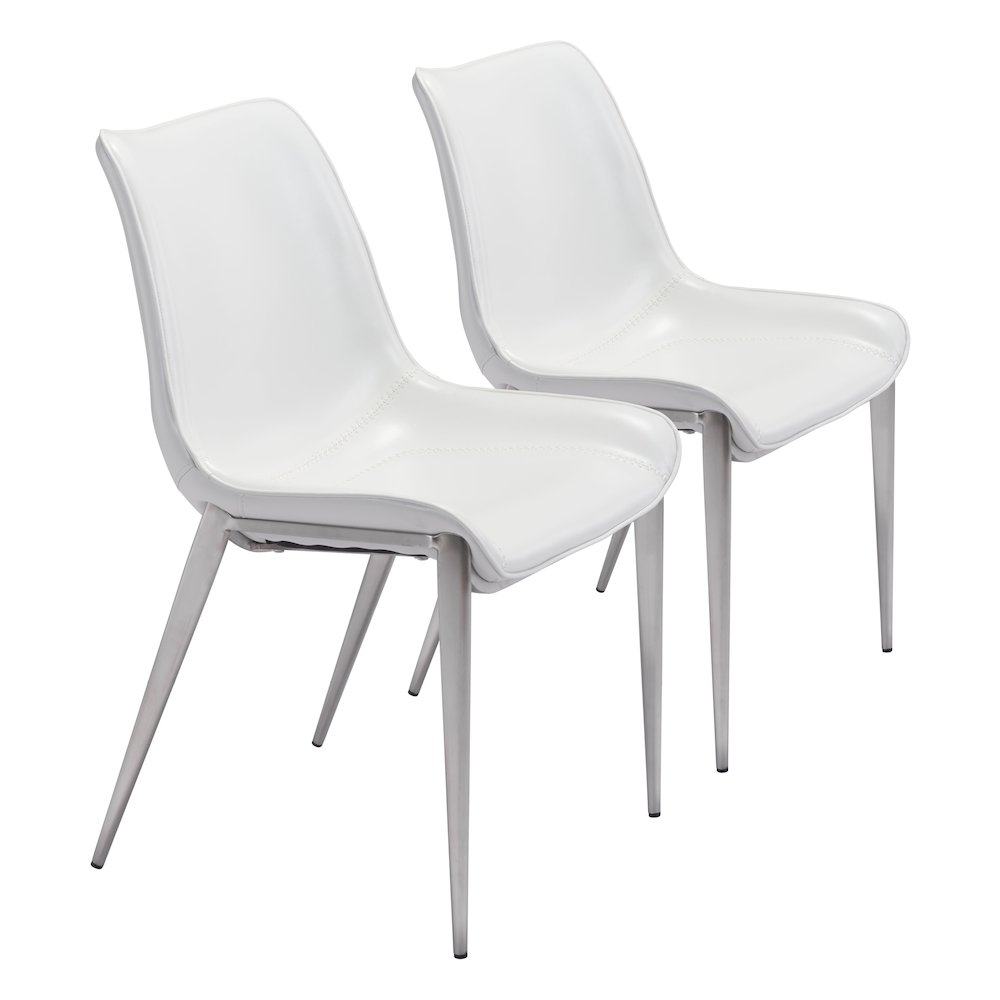 Magnus Dining Chair (Set of 2) White & Silver. Picture 6