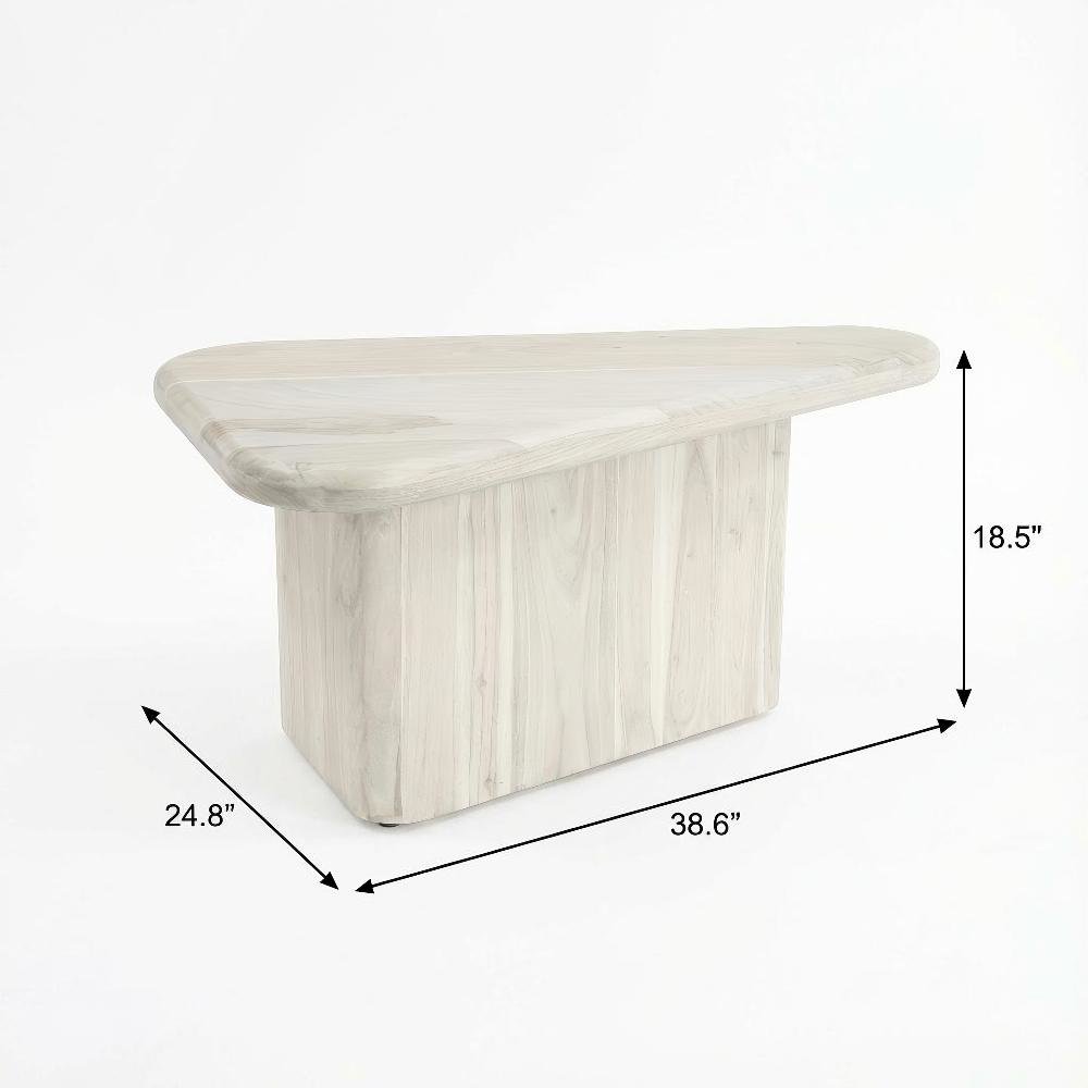 White Triangle Coffee Table Set with Acacia Wood Top and Modern Design. Picture 4