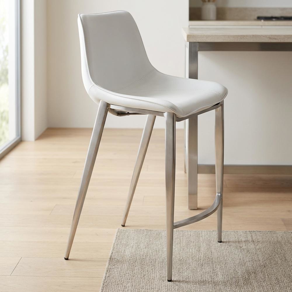 White Counter Chairs Set of 2 with Brushed Stainless Accents, Modern Design. Picture 8