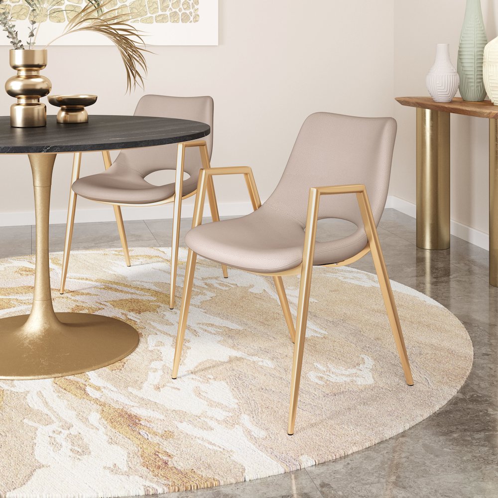 Desi Dining Chair (Set of 2) Beige & Gold. Picture 2
