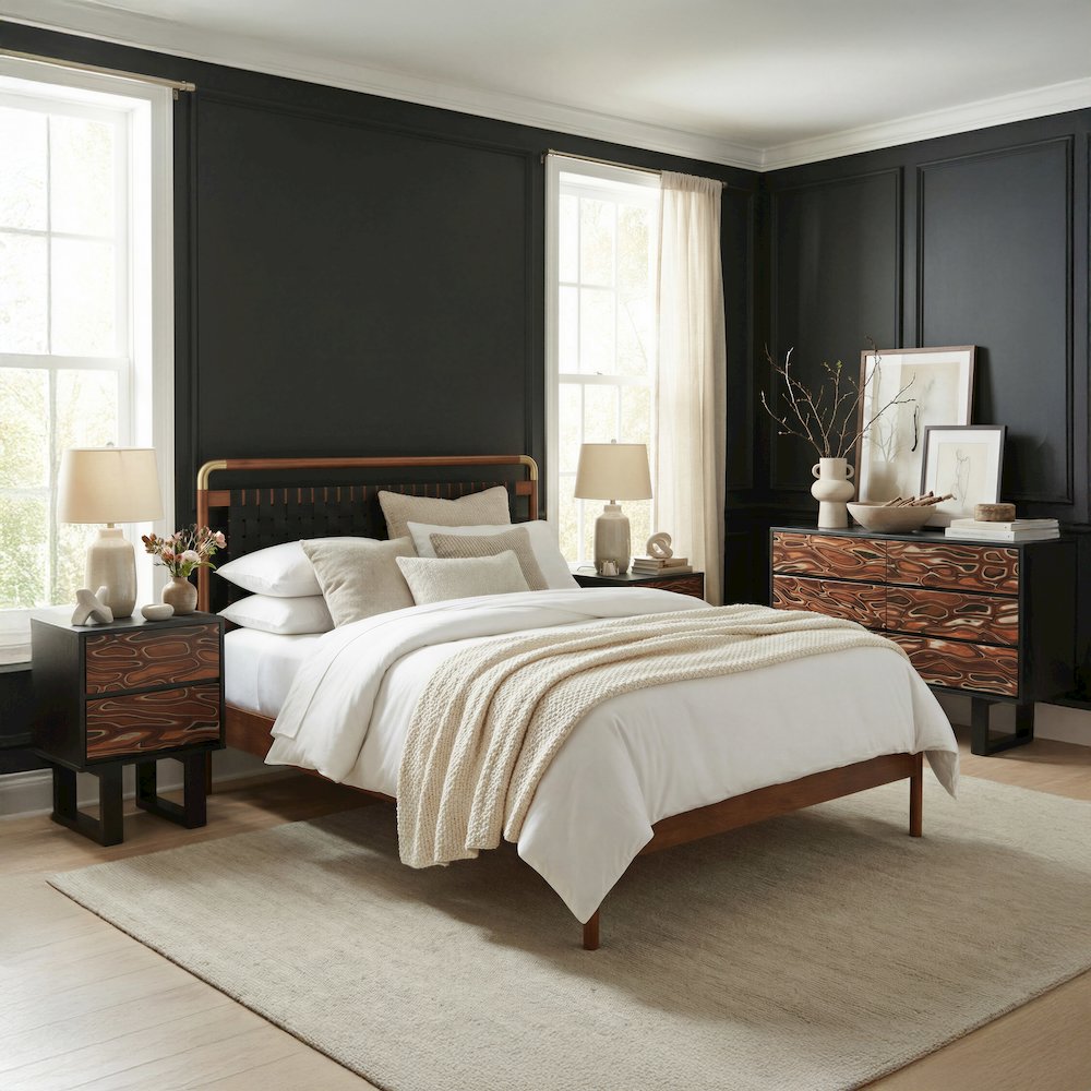 Netz Queen Bed Black & Walnut. Picture 4