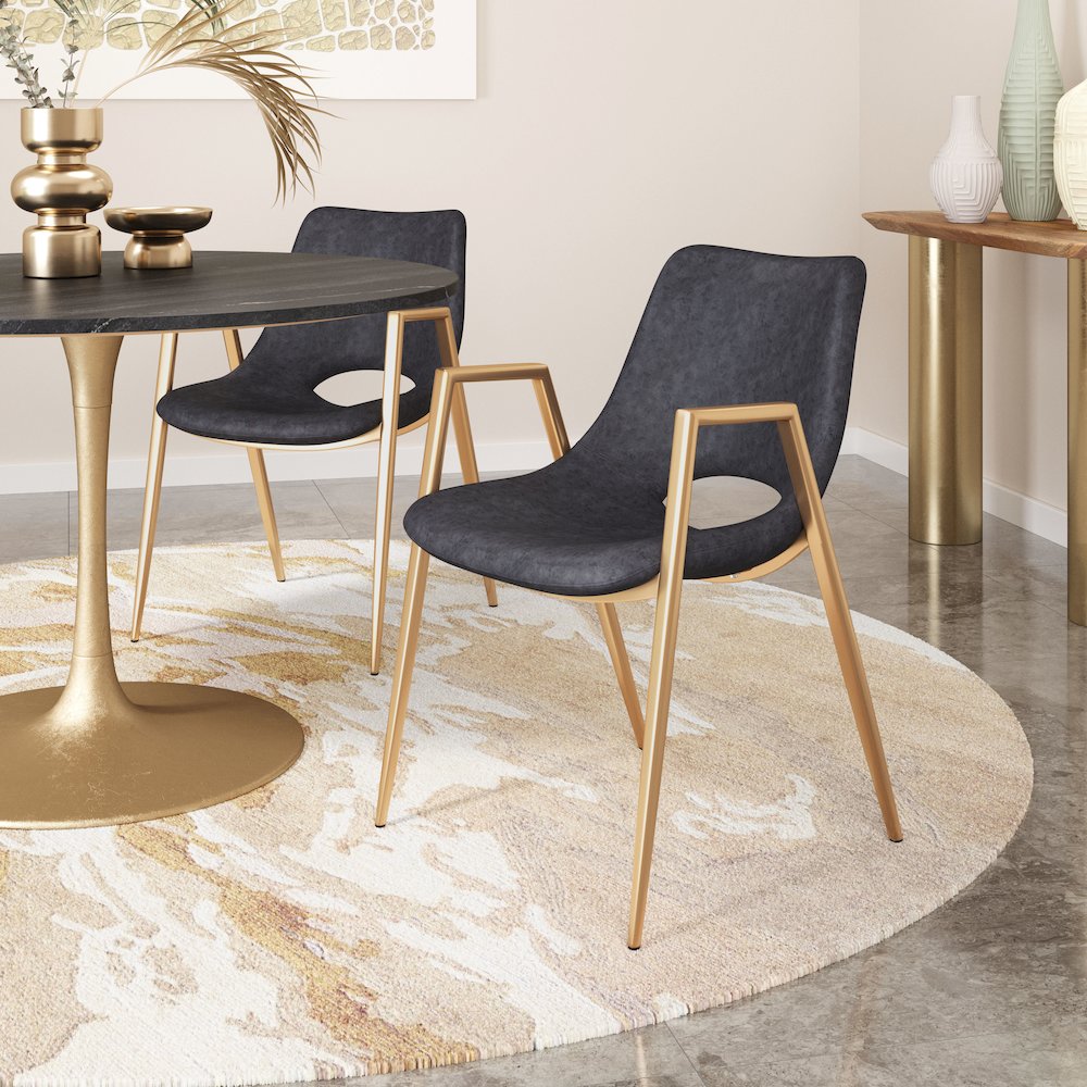 Desi Dining Chair (Set of 2) Black & Gold. Picture 8