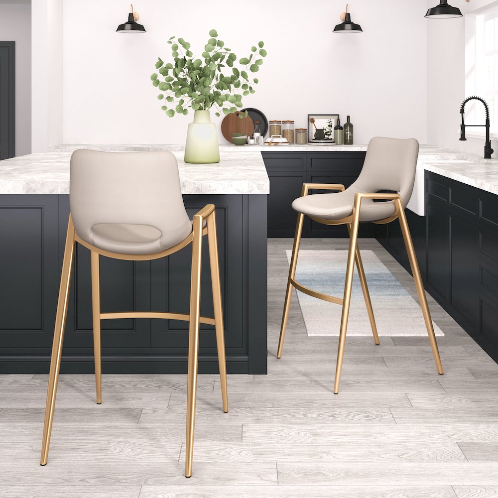 Desi Barstool (Set of 2) Beige & Gold. Picture 8