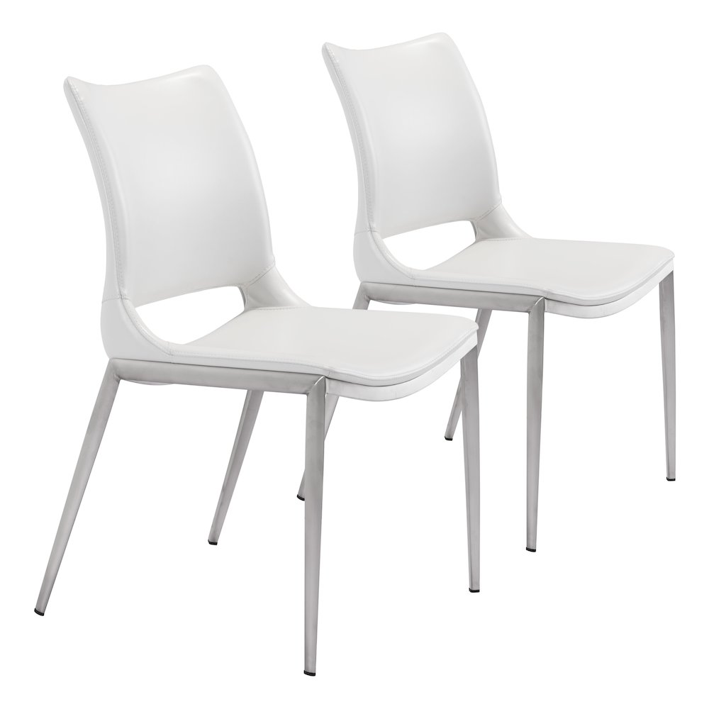 Ace Dining Chair (Set of 2) White & Silver. Picture 6
