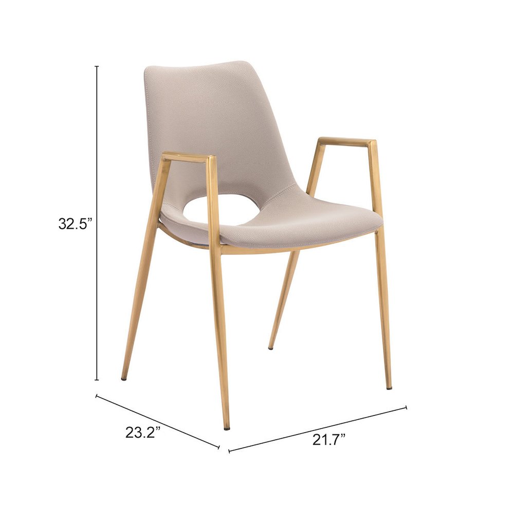 Desi Dining Chair (Set of 2) Beige & Gold. Picture 4