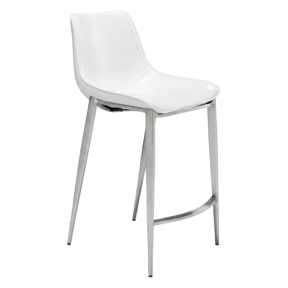 White Counter Chairs Set of 2 with Brushed Stainless Accents, Modern Design. Picture 5