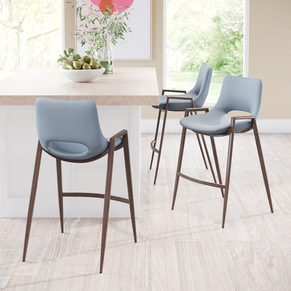 Desi Counter Stool (Set of 2) Azure Gray & Walnut. Picture 9