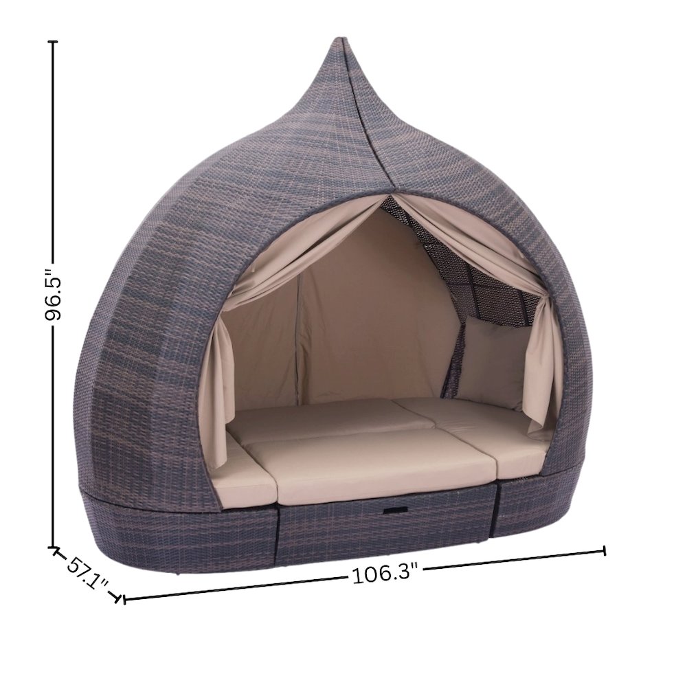 Brown Outdoor Daybed With Canopy, Modern Patio Bed Lounger Design. Picture 17