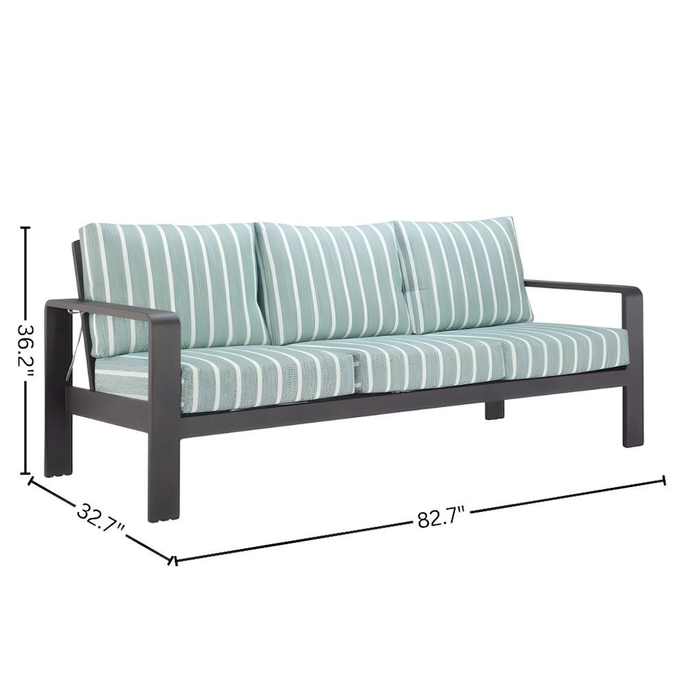 Green Outdoor Sofa With Cushions, Patio Couch for Three With Aluminum Frame. Picture 5