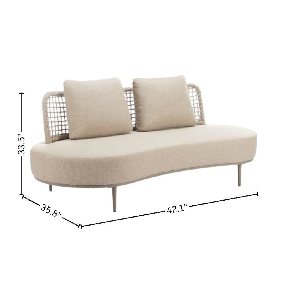 Beige Outdoor Loveseat, Patio Couch With Aluminum and Wicker Frame. Picture 5