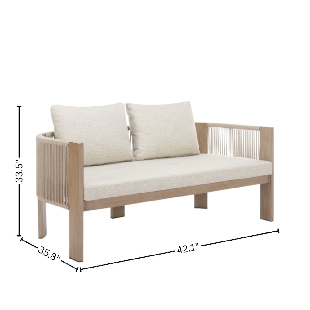 Beige Outdoor Sofa for Patios With Cushions, Aluminum Frame, 2-Seat Design. Picture 5