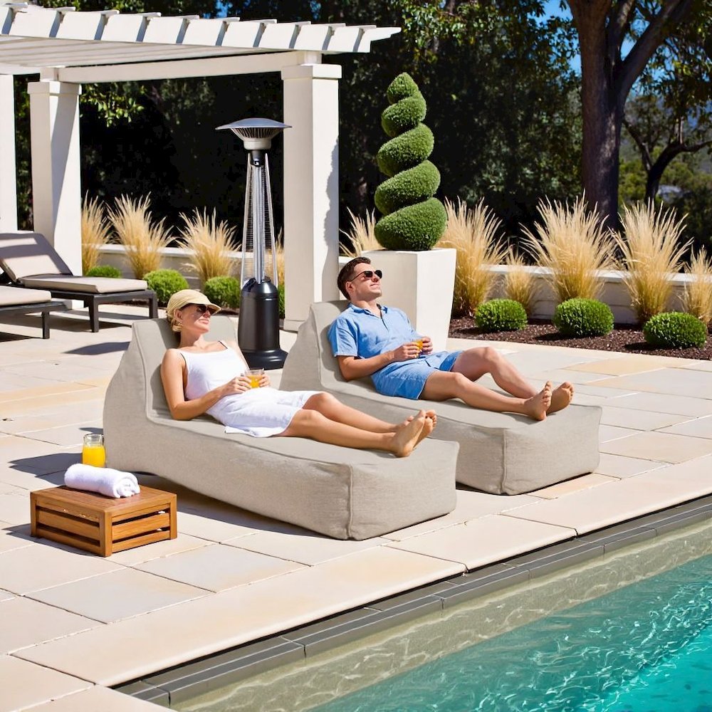 Beige Outdoor Bean Bag Chair Lounger, Modern Waterproof Patio Seat. Picture 2