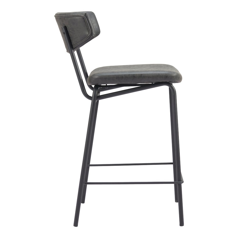 Counter Stools Set of 2, Vintage Black Faux Leather, Steel Legs. Picture 4