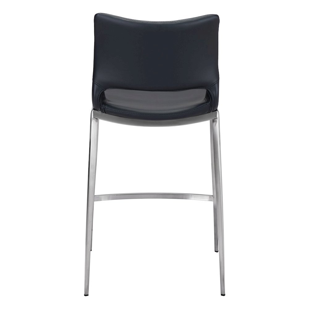 Counter Stools Set of 2, Black Faux Leather, Silver Steel Legs. Picture 8