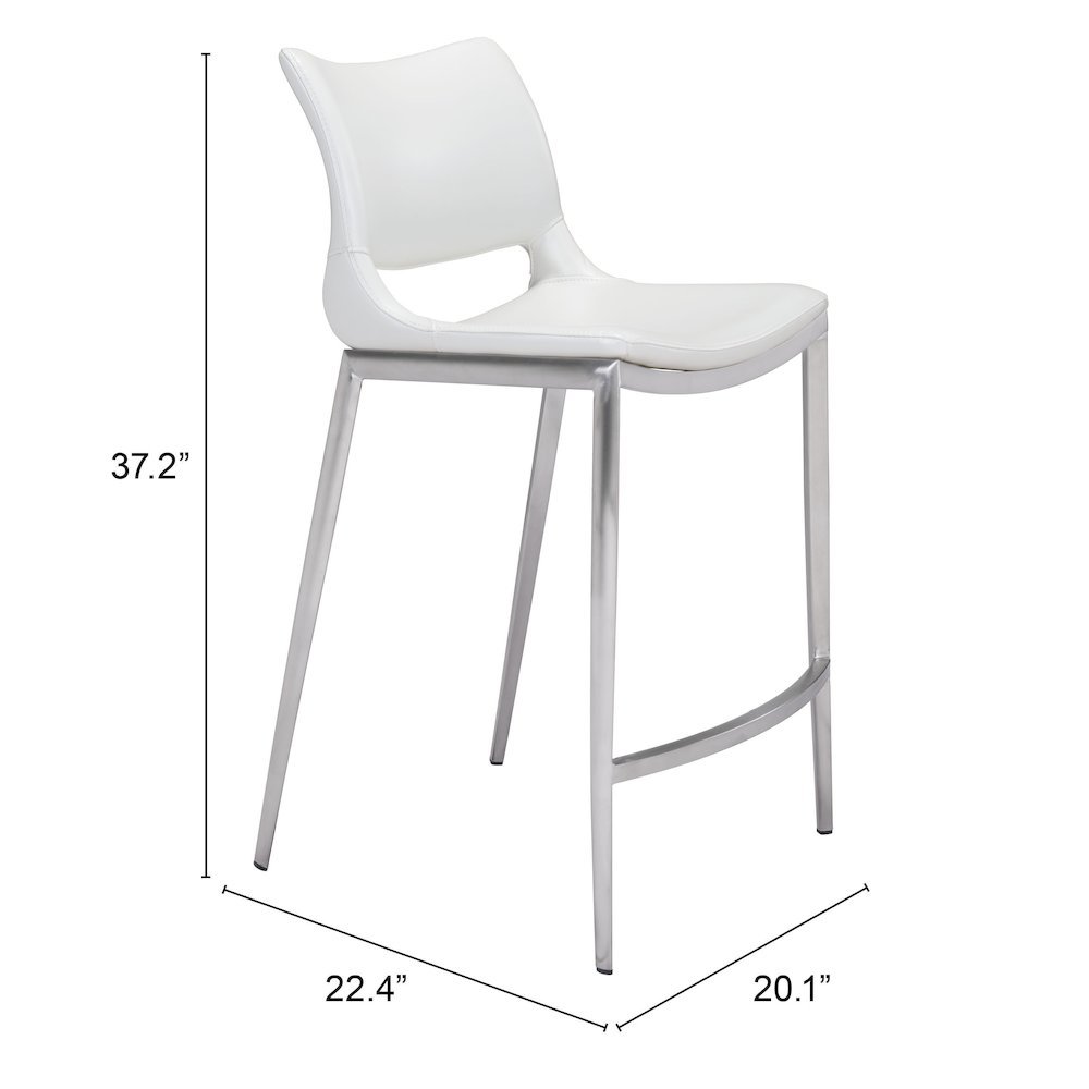 Counter Stools Set of 2, White Faux Leather, Silver Steel Legs. Picture 8