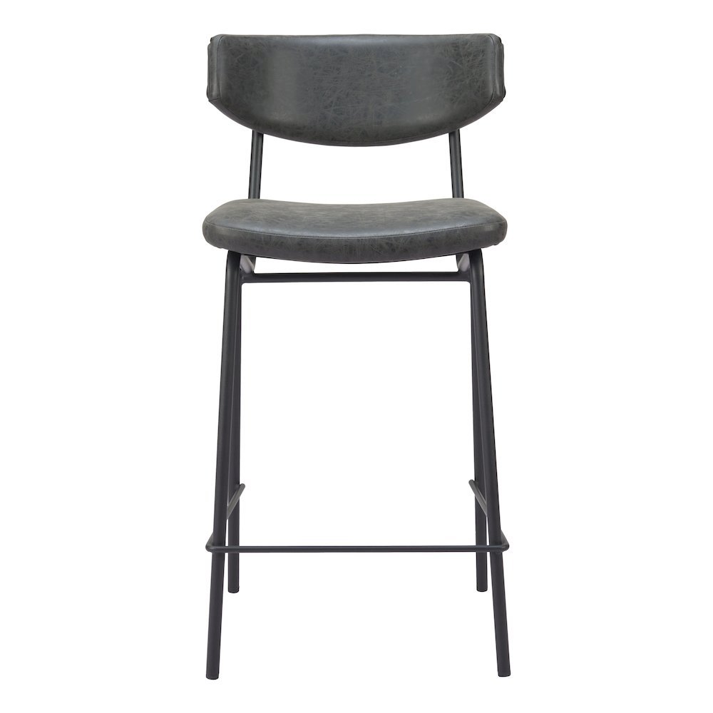 Counter Stools Set of 2, Vintage Black Faux Leather, Steel Legs. Picture 5