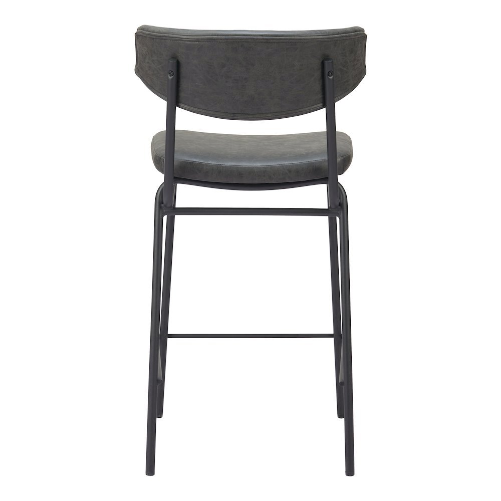 Counter Stools Set of 2, Vintage Black Faux Leather, Steel Legs. Picture 6